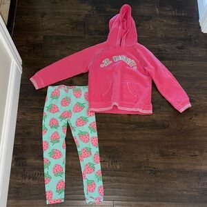 Pink Jr. Varsity Pullover Hoodie Sweatshirt & Strawberry Print Leggings